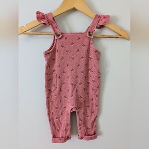 Nicole Miller Floral Corduroy Jumpsuit Romper Size 9M Ruffle Pink Cottagecore